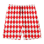 Red And White Harlequin Pattern Print Men's Swim Trunks