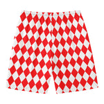 Red And White Harlequin Pattern Print Men's Swim Trunks