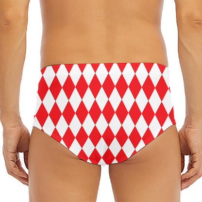 Red And White Harlequin Pattern Print Men's Triangle Swim Briefs