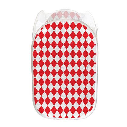 Red And White Harlequin Pattern Print Mesh Laundry Hamper