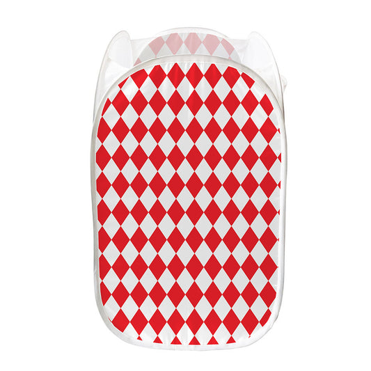 Red And White Harlequin Pattern Print Mesh Laundry Hamper