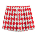 Red And White Harlequin Pattern Print Mesh Shorts
