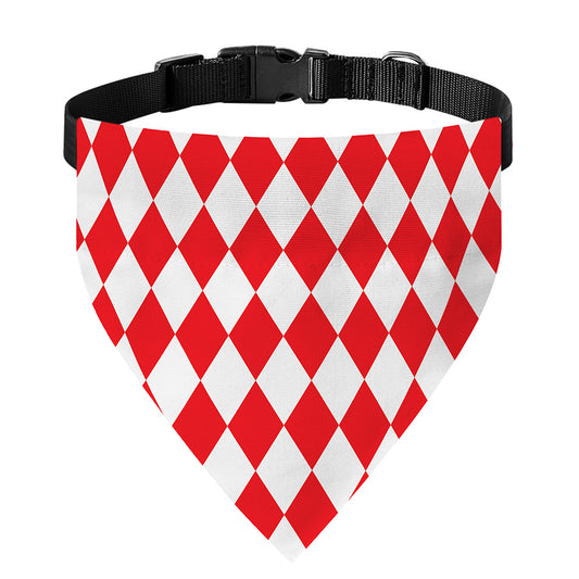 Red And White Harlequin Pattern Print Over The Collar Dog Bandana