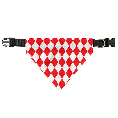 Red And White Harlequin Pattern Print Over The Collar Dog Bandana