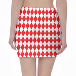 Red And White Harlequin Pattern Print Pencil Mini Skirt