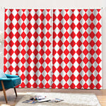 Red And White Harlequin Pattern Print Pencil Pleat Curtains