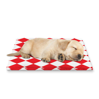 Red And White Harlequin Pattern Print Pet Cooling Mat Cover
