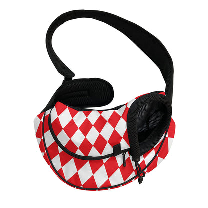 Red And White Harlequin Pattern Print Pet Sling Carrier