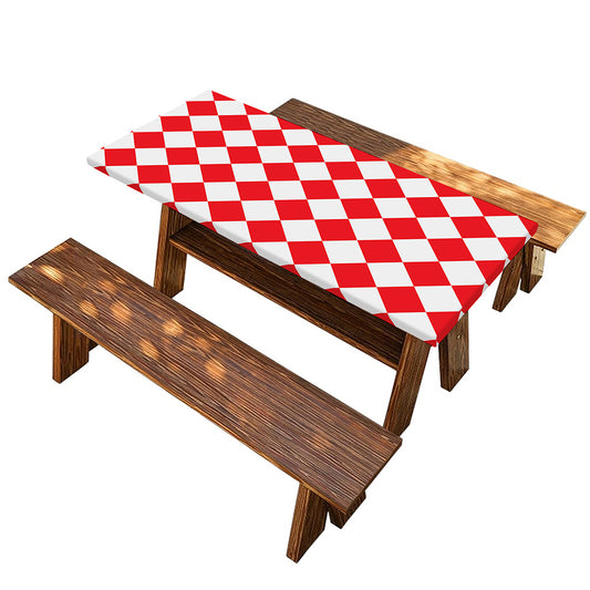 Red And White Harlequin Pattern Print Picnic Table Cover