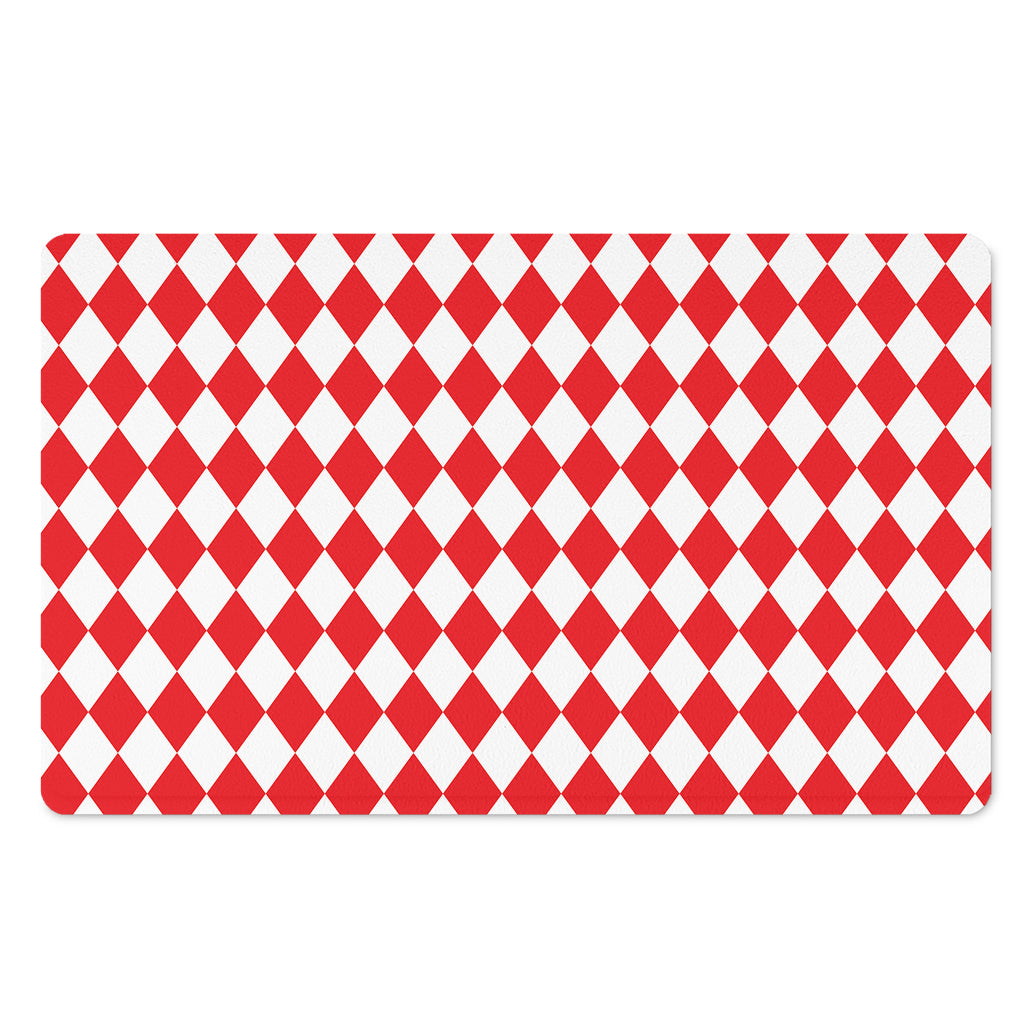 Red And White Harlequin Pattern Print Polyester Doormat