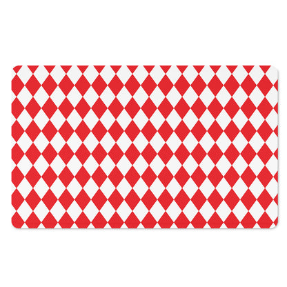 Red And White Harlequin Pattern Print Polyester Doormat