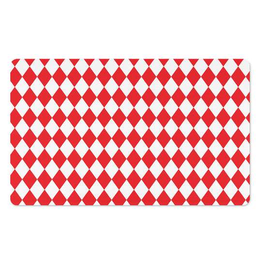 Red And White Harlequin Pattern Print Polyester Doormat