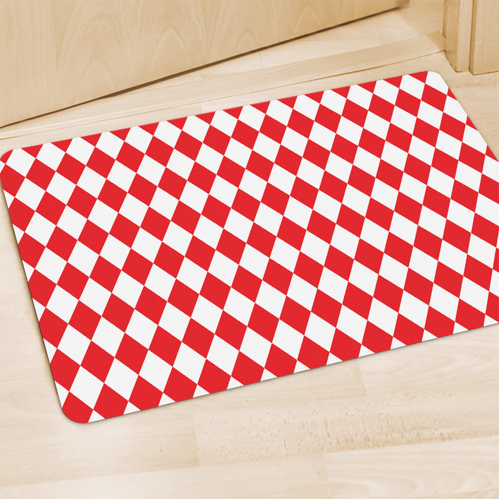 Red And White Harlequin Pattern Print Polyester Doormat