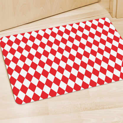 Red And White Harlequin Pattern Print Polyester Doormat