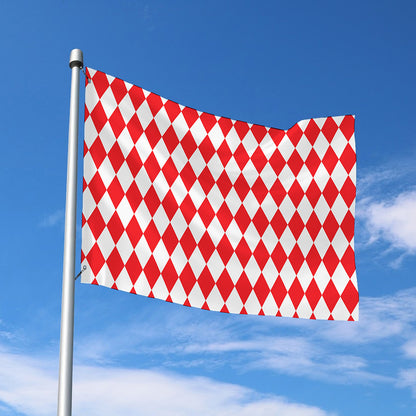 Red And White Harlequin Pattern Print Polyester Flag