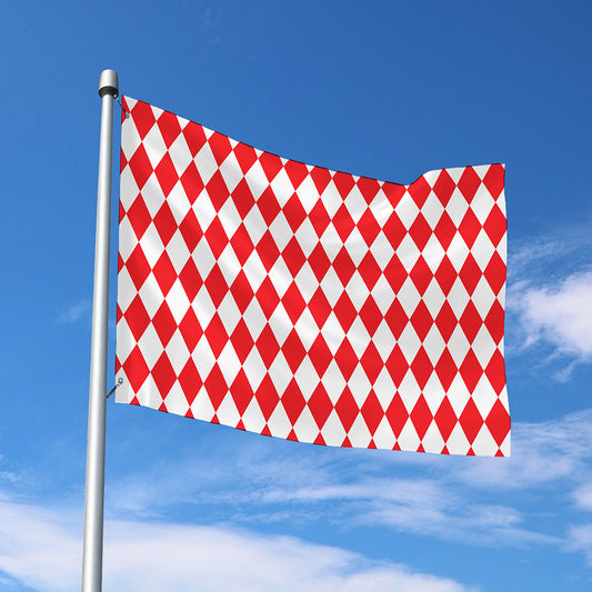 Red And White Harlequin Pattern Print Polyester Flag