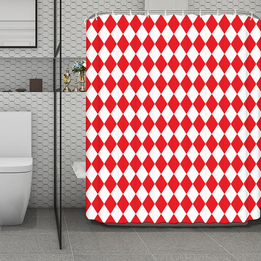 Red And White Harlequin Pattern Print Polyester Shower Curtain