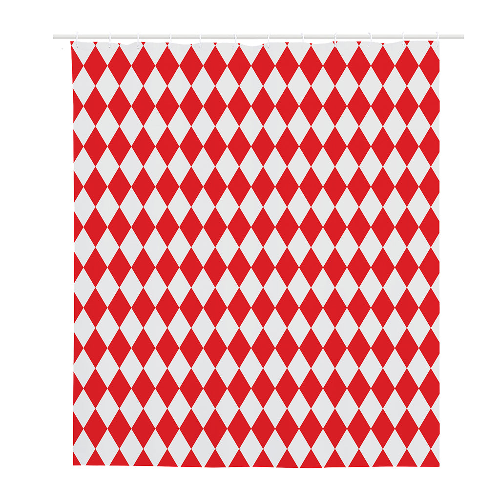 Red And White Harlequin Pattern Print Polyester Shower Curtain
