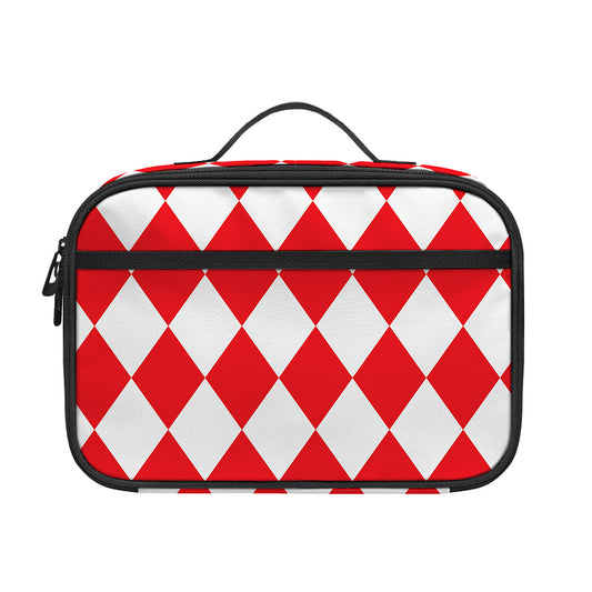 Red And White Harlequin Pattern Print Portable Lunch Bag