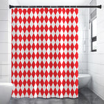 Red And White Harlequin Pattern Print Premium Shower Curtain