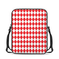 Red And White Harlequin Pattern Print Rectangular Crossbody Bag