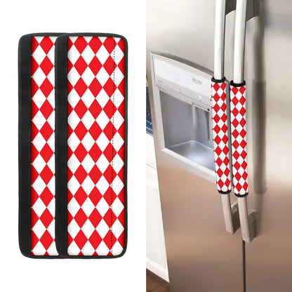 Red And White Harlequin Pattern Print Refrigerator Handle Covers