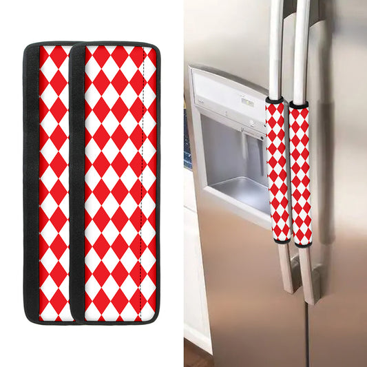 Red And White Harlequin Pattern Print Refrigerator Handle Covers