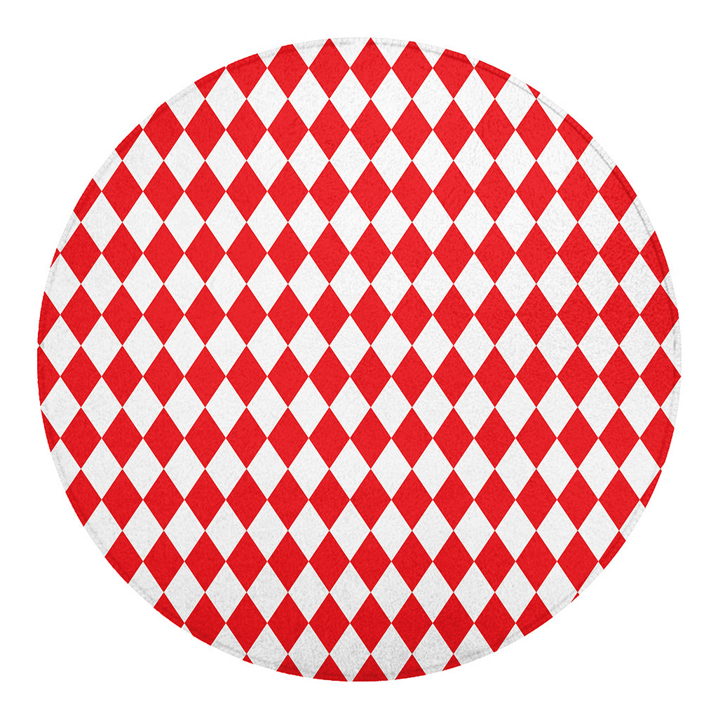 Red And White Harlequin Pattern Print Round Blanket