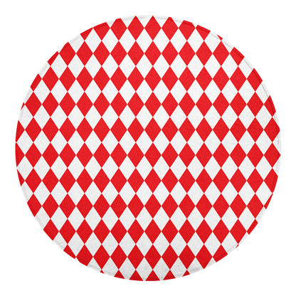 Red And White Harlequin Pattern Print Round Blanket
