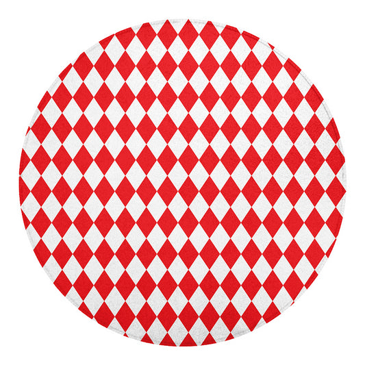 Red And White Harlequin Pattern Print Round Blanket