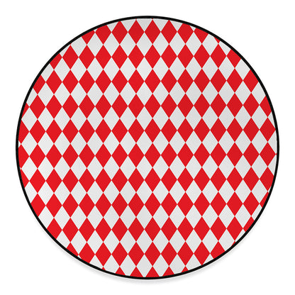 Red And White Harlequin Pattern Print Round Floor Mat