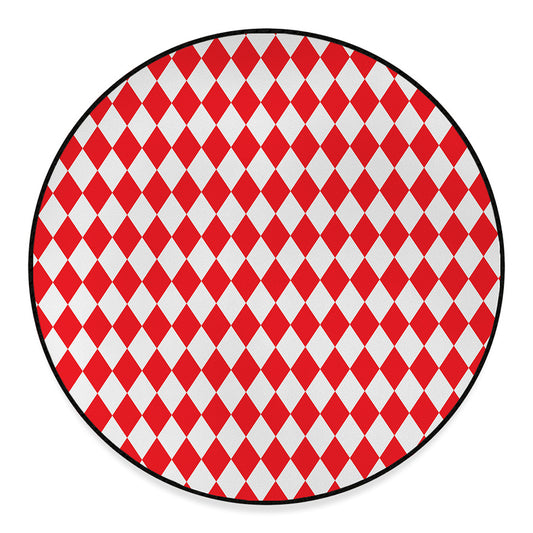 Red And White Harlequin Pattern Print Round Floor Mat