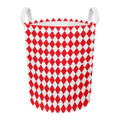 Red And White Harlequin Pattern Print Round Laundry Basket