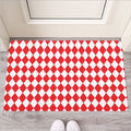 Red And White Harlequin Pattern Print Rubber Doormat
