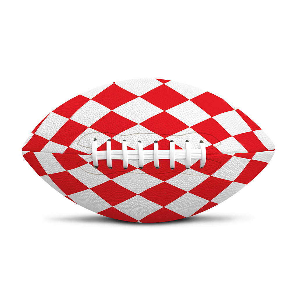 Red And White Harlequin Pattern Print Rugby Ball