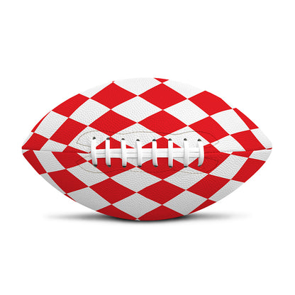 Red And White Harlequin Pattern Print Rugby Ball
