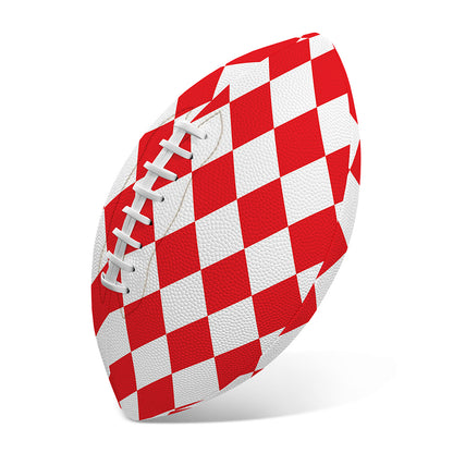 Red And White Harlequin Pattern Print Rugby Ball