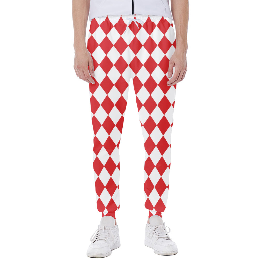Red And White Harlequin Pattern Print Scuba Joggers