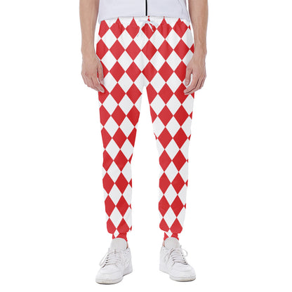 Red And White Harlequin Pattern Print Scuba Joggers