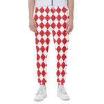 Red And White Harlequin Pattern Print Scuba Joggers