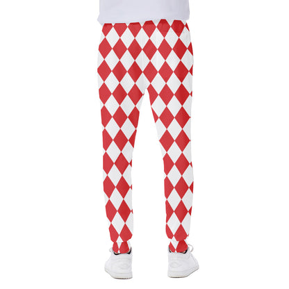 Red And White Harlequin Pattern Print Scuba Joggers