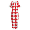 Red And White Harlequin Pattern Print Short Sleeve Long Nightdress