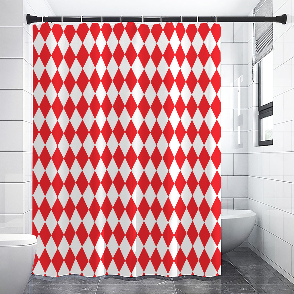 Red And White Harlequin Pattern Print Shower Curtain