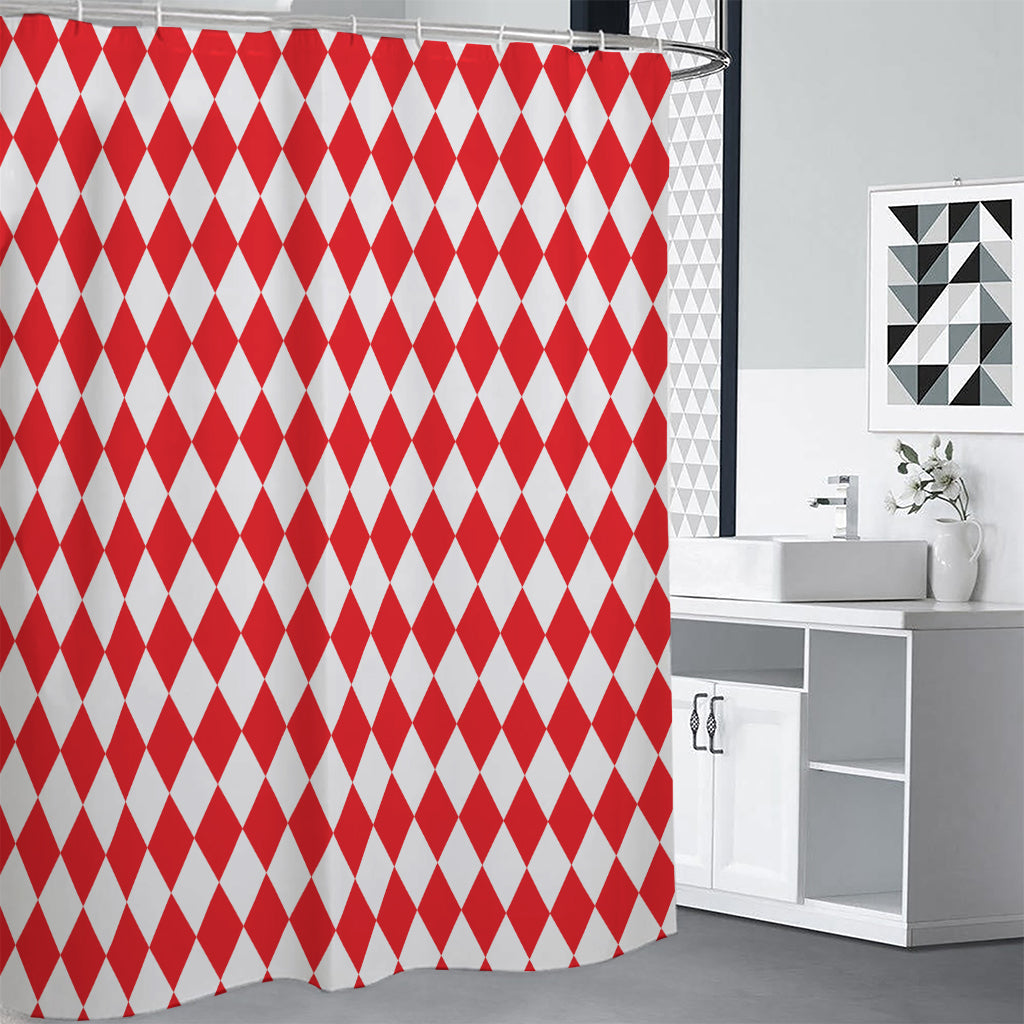 Red And White Harlequin Pattern Print Shower Curtain