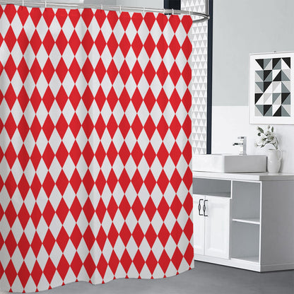 Red And White Harlequin Pattern Print Shower Curtain
