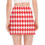 Red And White Harlequin Pattern Print Side Slit Mini Skirt