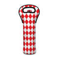 Red And White Harlequin Pattern Print Single Neoprene Wine Tote