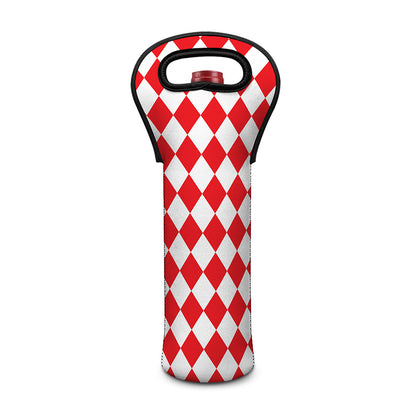 Red And White Harlequin Pattern Print Single Neoprene Wine Tote