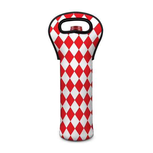 Red And White Harlequin Pattern Print Single Neoprene Wine Tote