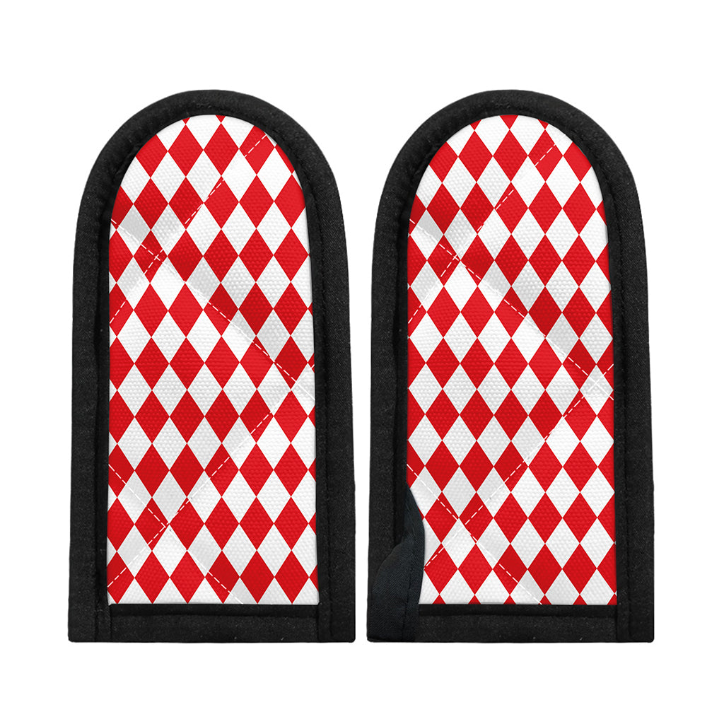 Red And White Harlequin Pattern Print Skillet Handle Cover